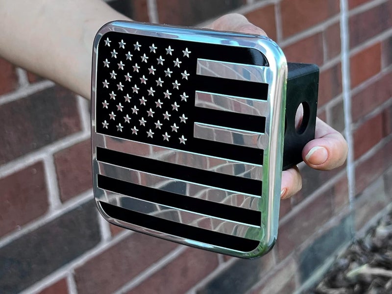 eVerHITCH 2 Inch USA Black and Chrome Flag Hitch Cover Plug Fits 2" Receiver - Image 4